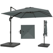 Ombrellone da Giardino a Manovella 2.4x2.4m con Base Riempibile e Girevole, Grigio Scuro