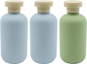 Set di 3 flaconi di plastica riutilizzabili da 200 ml - Con coperchio a disco e tappo a scorrimento - Accessori di viaggio per shampoo, creme, lozione, condizionatore