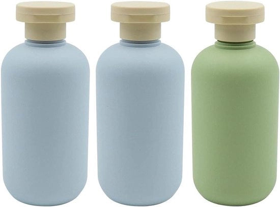 Set di 3 flaconi di plastica riutilizzabili da 200 ml - Con coperchio a disco e tappo a scorrimento - Accessori di viaggio per shampoo, creme, lozione, condizionatore