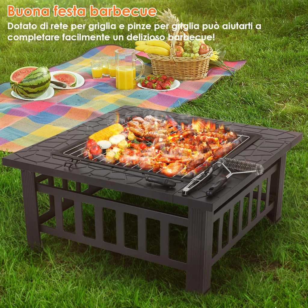 Braciere Barbecue con Griglia, Braciere da Esterno, 81cm Braciere da Giardino in Ferro,con Griglia, Attizzatoio,Parascintille, Copertura Impermeabile,Pinze per Grill,Spazzola,4 pcs Gamba