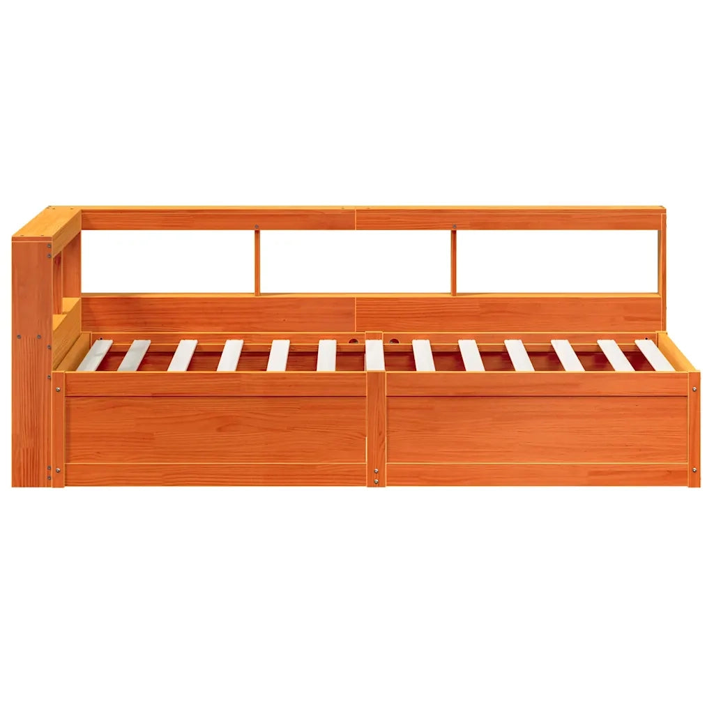 Letto Libreria senza Materasso-Struttura Letto con contenitore Marrone Cera 90x200 cm in Pino 584375