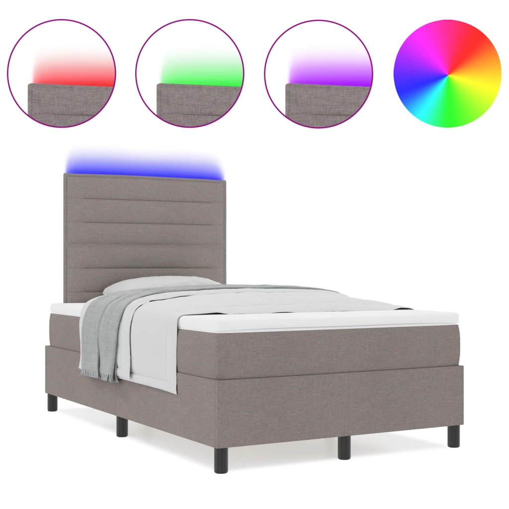 Letto con Box Spring e Materasso & LED Taupe 120x190 cm Tessuto