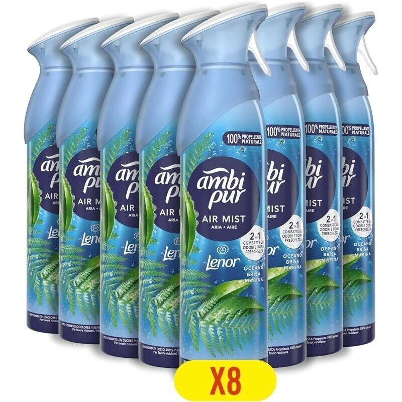 SET 8 AMBI PUR PROFUMATORE PER AMBIENTI DEODORANTE SPRAY OCEANO 185 ML