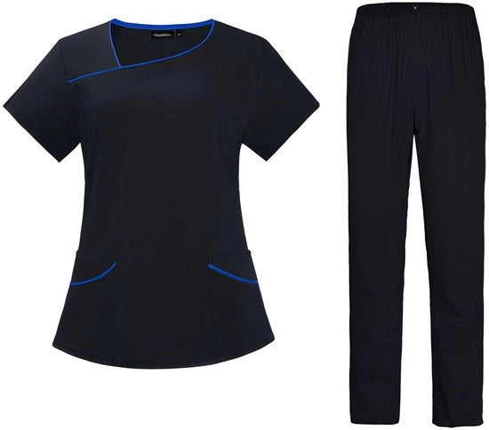 Set di Scrub Medici Ademabili - Manica Corta - Collo Irregolare - Pantalone Yoga Indipendente - Impermeabile - Comodo e Casual - Uniforme Sanitario