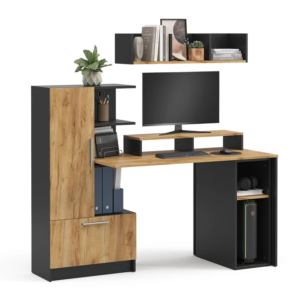 Set scrivania Tomy Antracite/Rovere dorato 150 x 59 cm Set di 4 Vicco