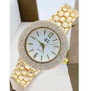 Trade Shop - Orologio Polso Zcc Donna Quarzo Acciaio Moda Brillantini Analogico Dorato Bianco -