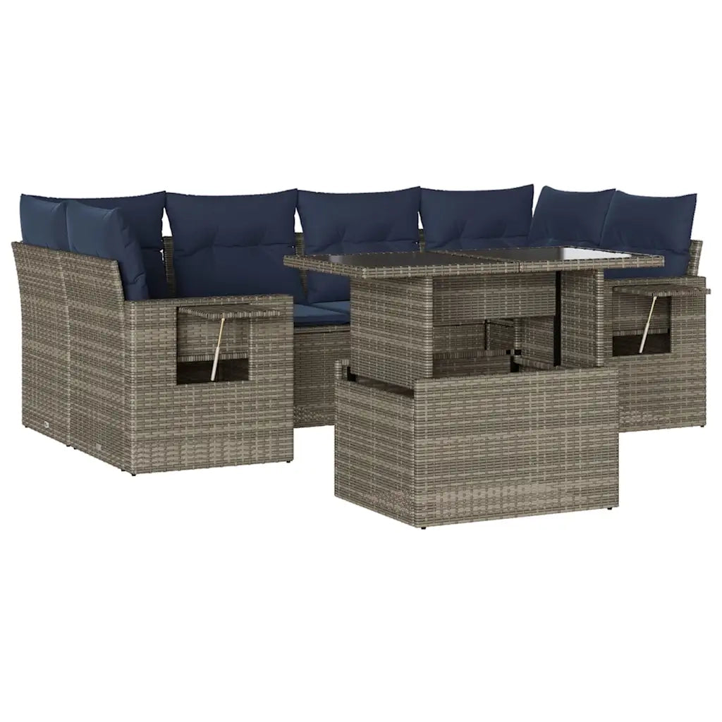 Set Divani da Giardino 7 pz con Cuscini Grigio in Polyrattan 3267761