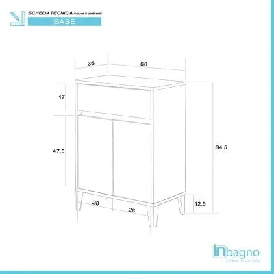 Mobiletto multiuso da 60 cm Way 2 ante e un cassetto bianco lucido