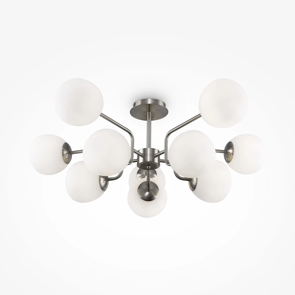 Lampadario Sospensione Erich Metallo Nichel 10 Luci E Diffusori Bianchi