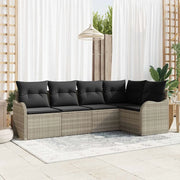 Set Divano da Giardino 5 pcs Grigio chiaro Poly Rattan 3345702