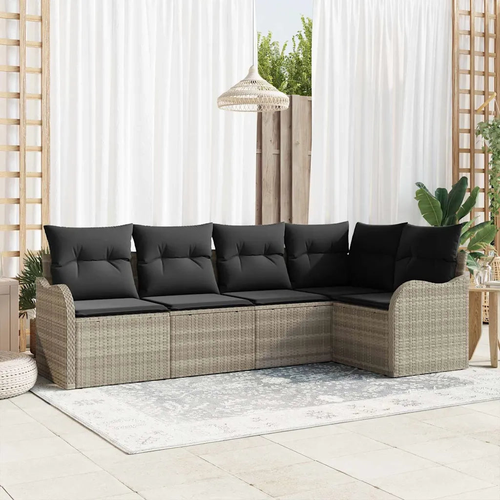 Set Divano da Giardino 5 pcs Grigio chiaro Poly Rattan 3345702