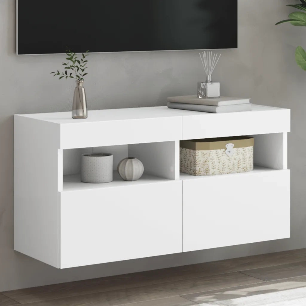 Mobile TV a Parete con Luci LED-Mobile TV a Muro Bianco 80x30x40 cm