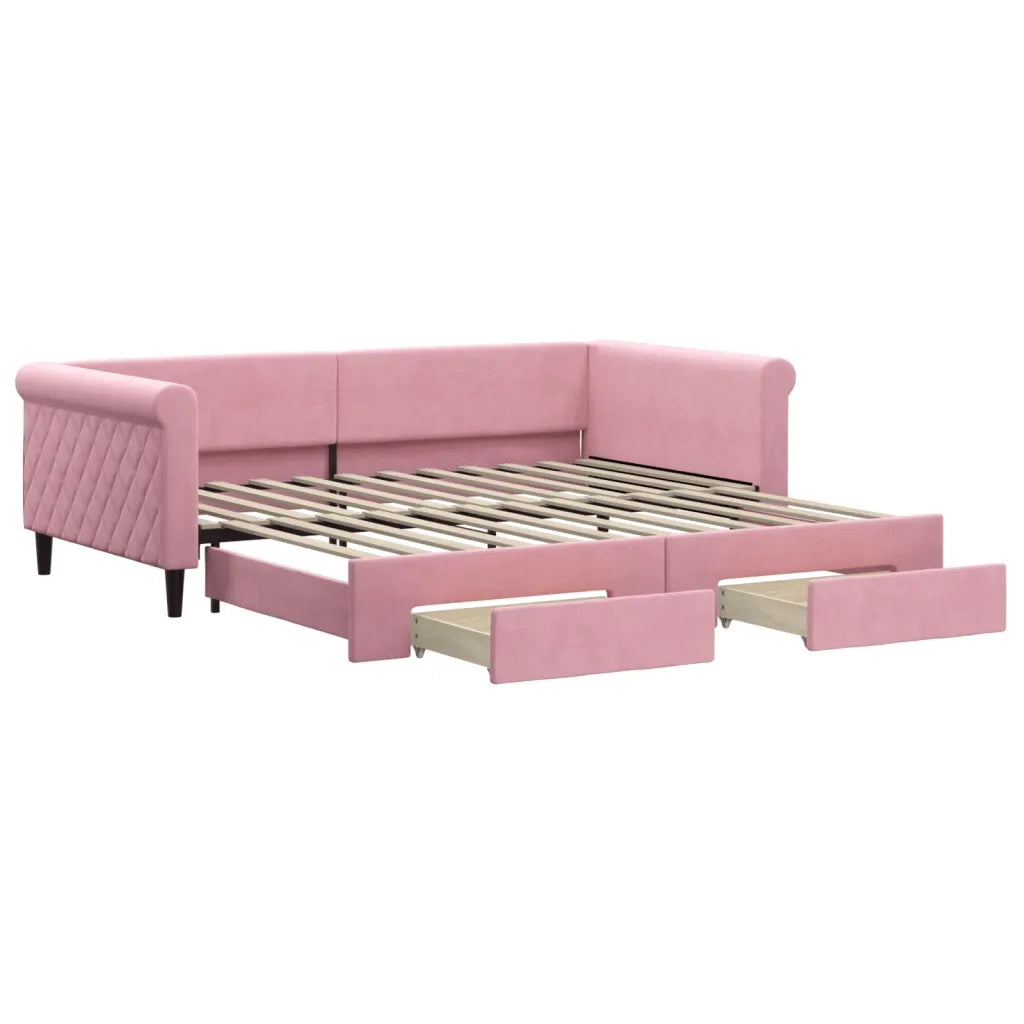 Divano Letto Estraibile con Cassetti Rosa 100x200 cm Velluto 3197829
