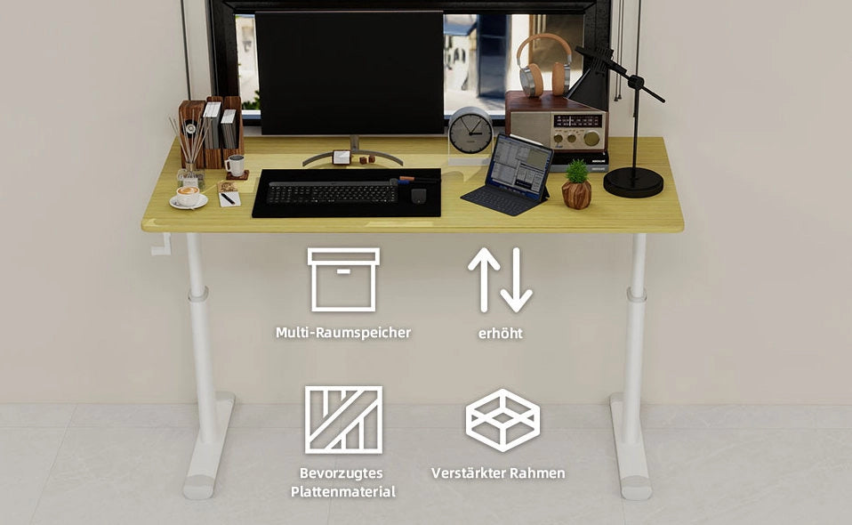 Scrivania Regolabile in Altezza per Studio e Ufficio - Design Compatto e Manuale senza Elettricità