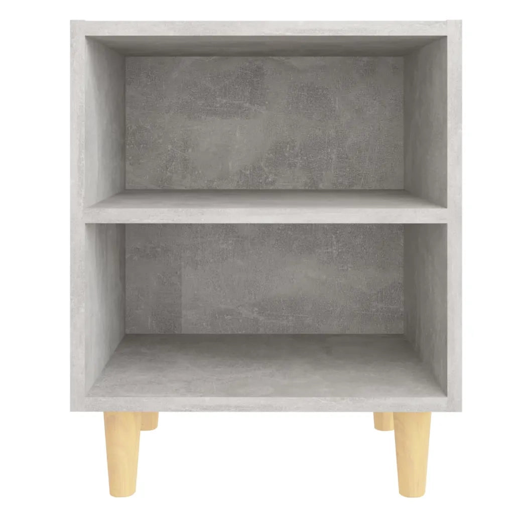 Comodino con Gambe in Legno Massello Grigio Cemento 40x30x50 cm 805787