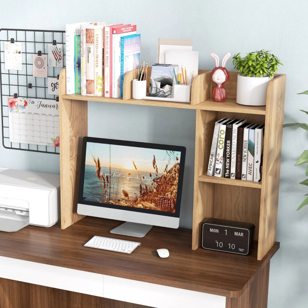 Libreria da scrivania con 4 ripiani e scomparto aperto-Scaffale a 3 livelli da tavolo multiuso Naturale