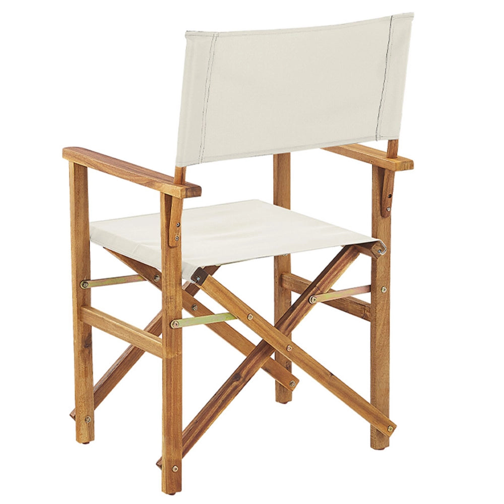 Set di 2 Sedie da Regista in Legno Chiaro di Acacia e Bianco Sporco Pieghevoli