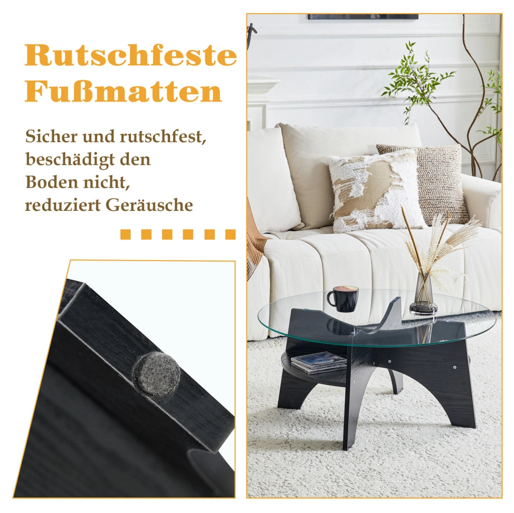 Tavolino rotondo Ø 80 cm in vetro temperato e MDF nero