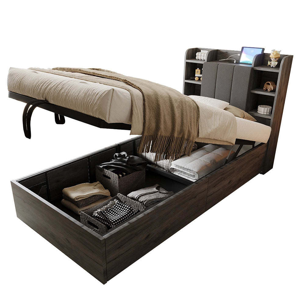 Letto-Xylo-90x200 cm-idraulico, USB-C, grigio