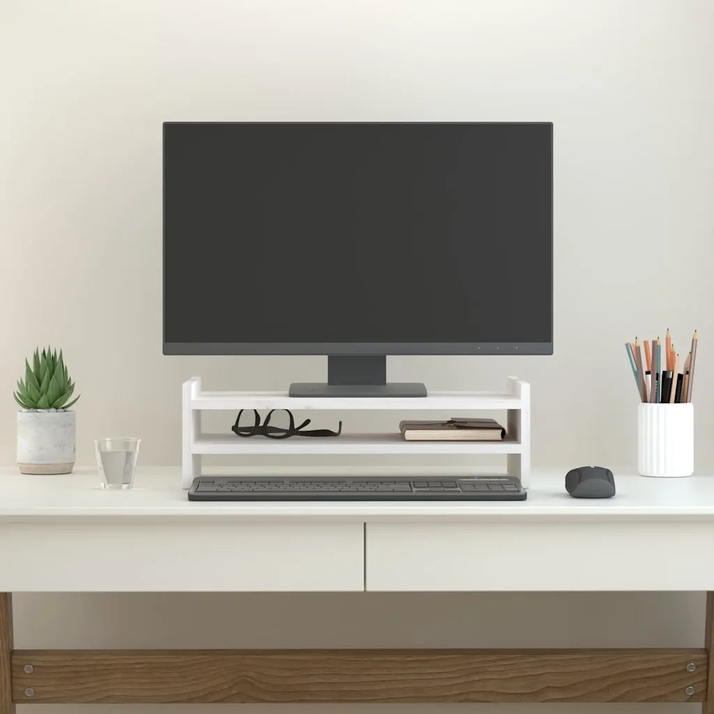 Supporto per Monitor Bianco 50x27x15 cm Legno Massello di Pino 814020