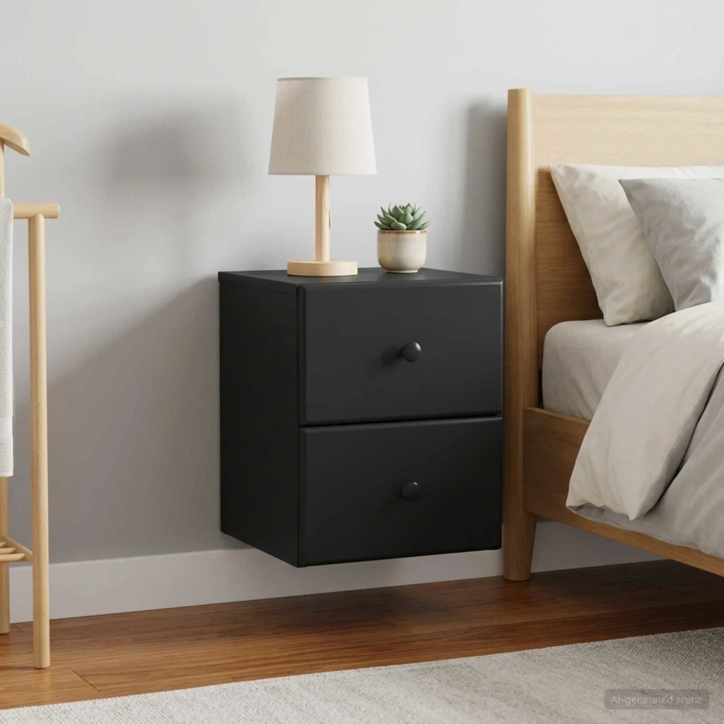 Mobiletto da notte a muro 2 pz Nero 34,5 x 33 x 40 cm 899148