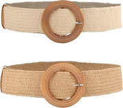 Raccordi elastici per donna, cinture elastiche in canna con fermagli in legno intrecciato (bianco, beige chiaro)