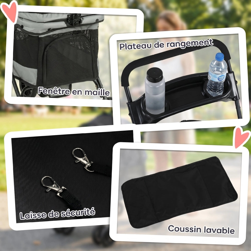Carrello Trasporto Cane Pieghevole ¨C Zephmum ¨C Grigio 73x50x96cm