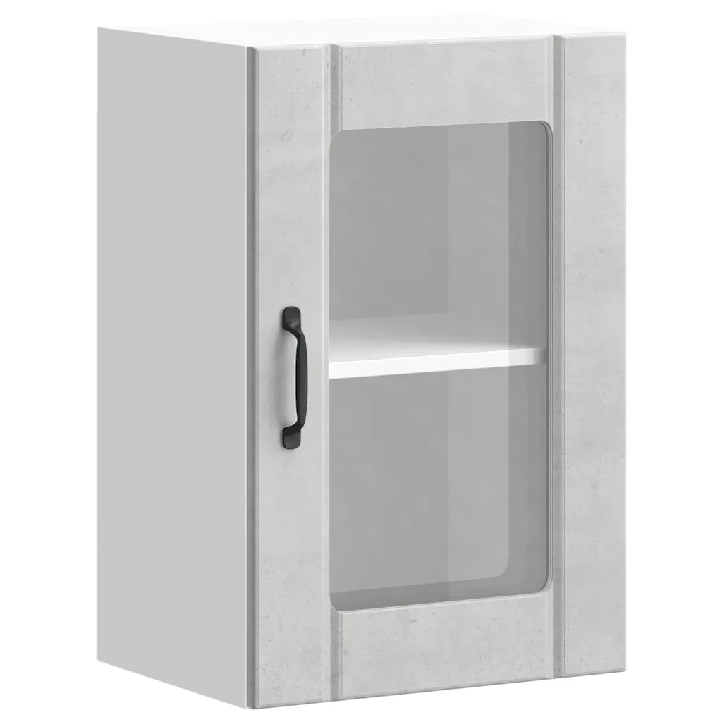 Pensile da Cucina | Mobile da Cucina con Porta in Vetro Lucca Grigio Cemento
