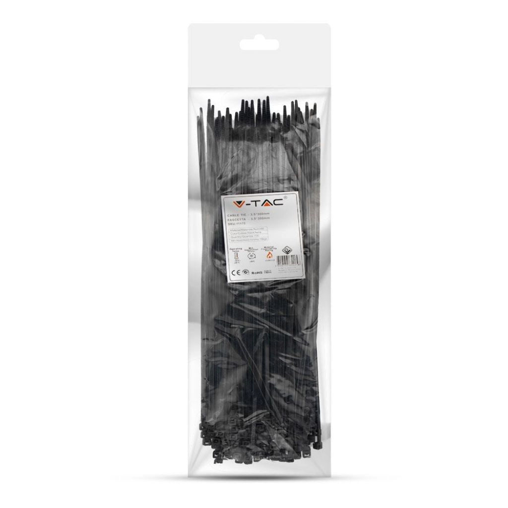 Tie per cavi - 3,5* 300 mm neri 100pcs/pacco