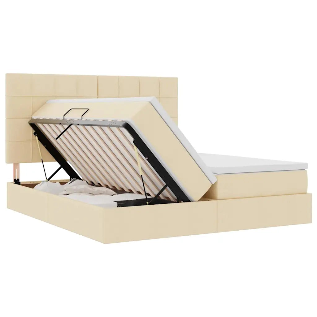 Letto con Contenitore Crema 200 x 200 cm Pelle Sintetica