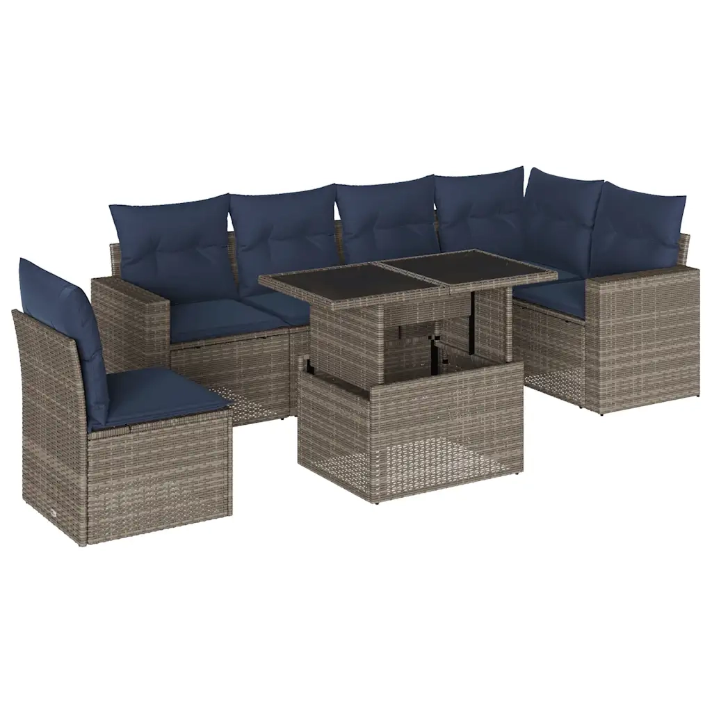 Set Divani da Giardino 7 pz con Cuscini Grigio in Polyrattan 3267311