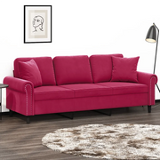 Divano a 3 Posti con Cuscini Rosso Vino 180 cm in Vellutocod mxl 123102