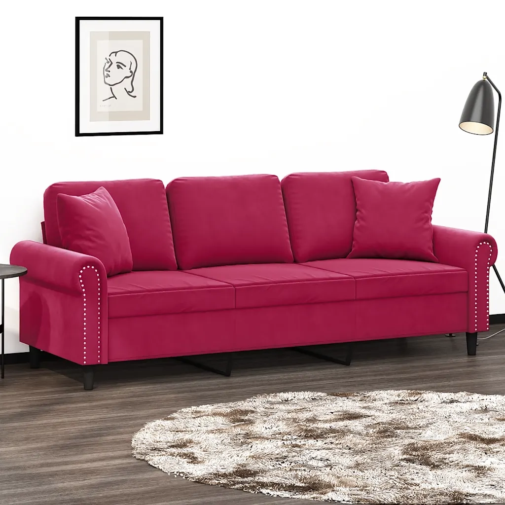 Divano a 3 Posti con Cuscini Rosso Vino 180 cm in Vellutocod mxl 123102
