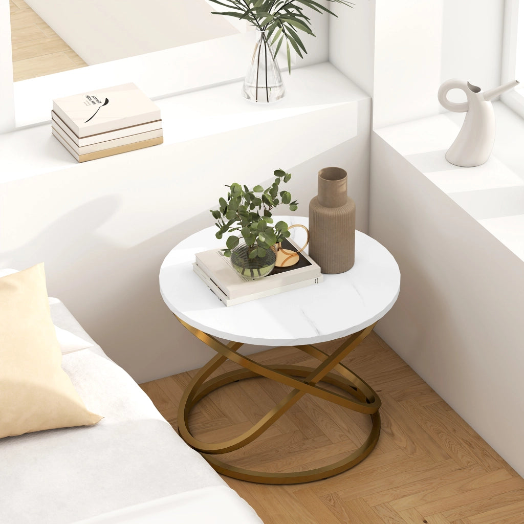 Tavolino da caff¨¨ rotondo in metallo con piano effetto marmo ¨C zephmum ¨C Dor¨¦, ?60x46 cm