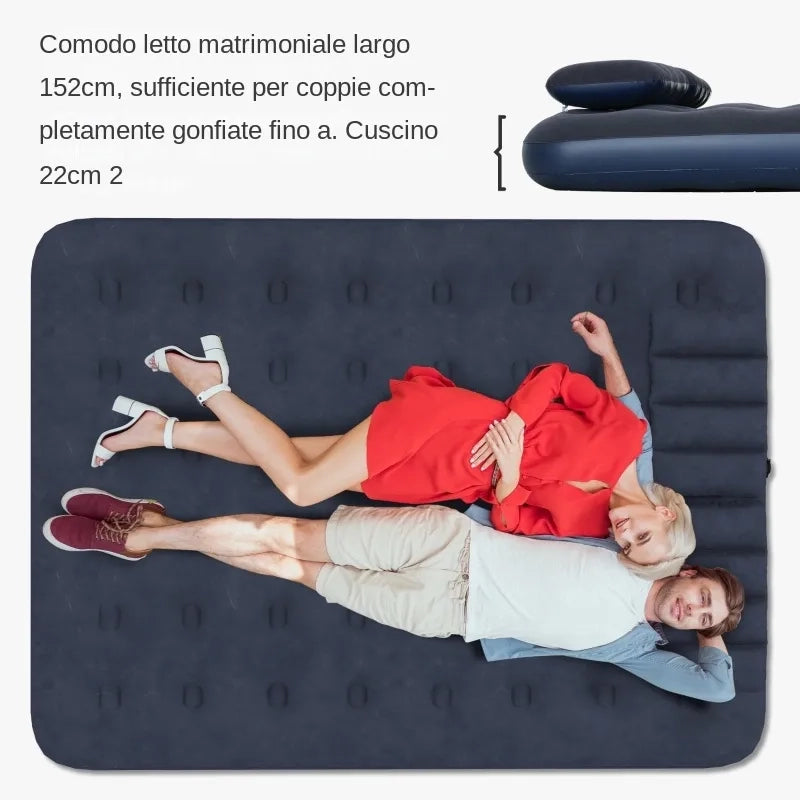 Letto Gonfiabile con Pompa a Mano e 2 Cuscini in PVC 152x203x22 cm; Blu