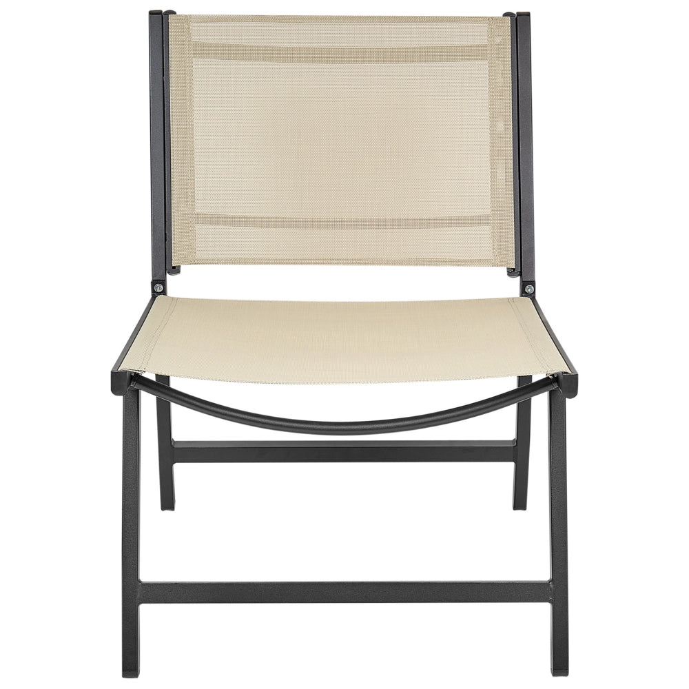 Sedia da giardino Sedile in textilene beige e nero Schienale in metallo con poggiapiedi Design moderno per esterni