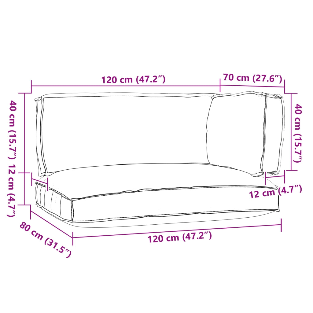 vidaXL Set di Cuscini per Pallet 3 pcs Talpa 120 x 80 x 12 cm