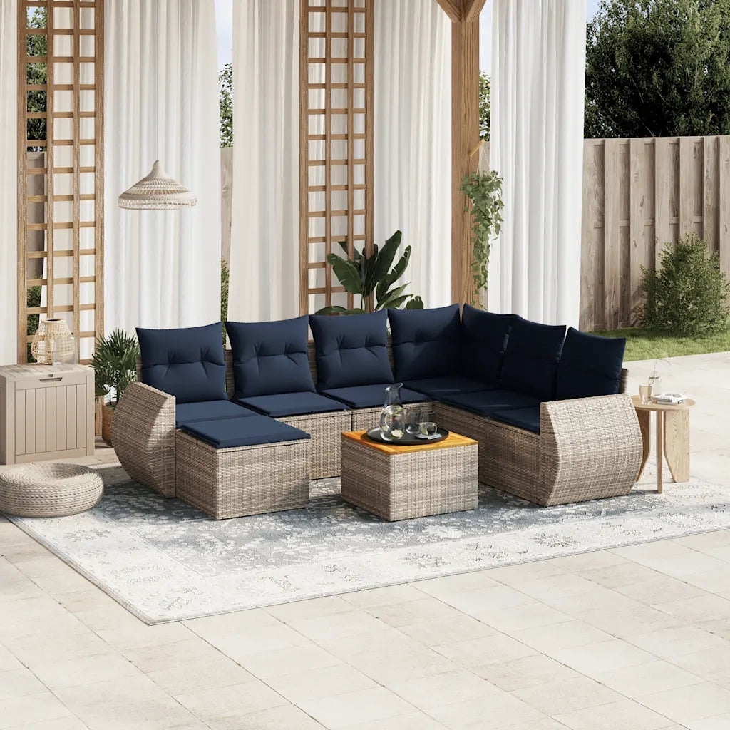 Set Divani da Giardino 8 pz con Cuscini Grigio in Polyrattan 3225123