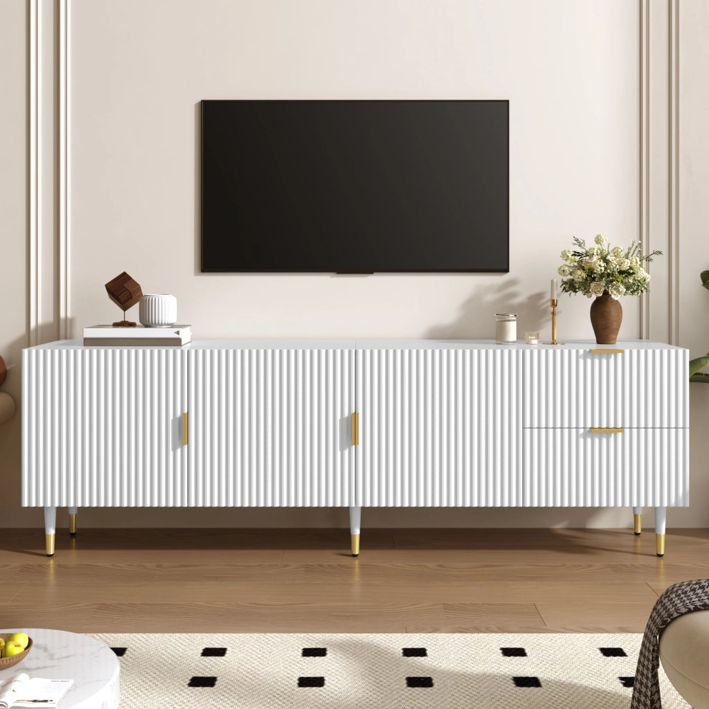 Mobile Porta TV Bianco 170 cm con 3 Ante e Cassetti; Gambe Dorate; MDF