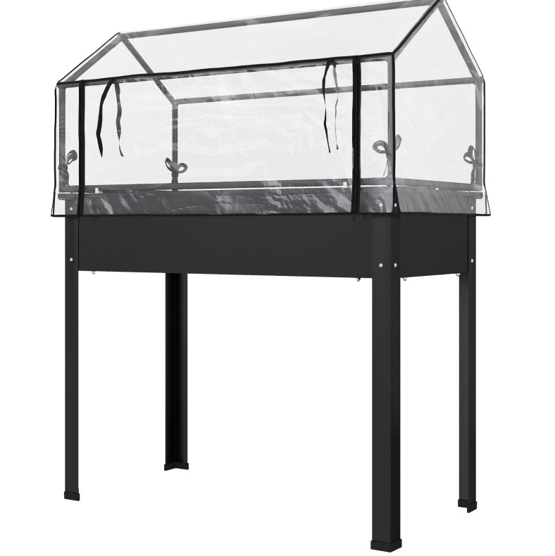 Orto rialzato con tetto serra, cassetta per piante 100x48x124 cm, nero