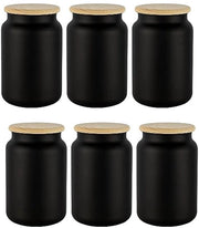 Set di contenitori in vetro con coperchi in legno neri da 970 ml per la conservazione di tè, caffè e altri articoli Contenitori a chiusura ermetica | Conservazione ecologica | Nero matte