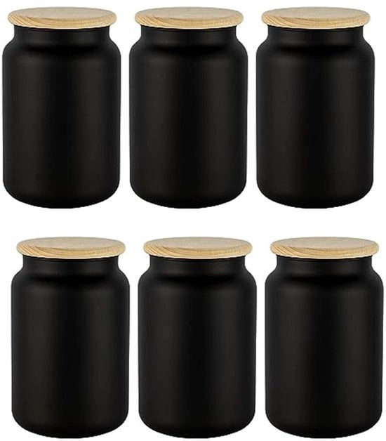 Set di contenitori in vetro con coperchi in legno neri da 970 ml per la conservazione di tè, caffè e altri articoli Contenitori a chiusura ermetica | Conservazione ecologica | Nero matte