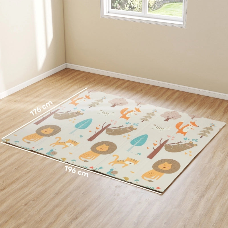 Tappetino da gioco per neonati 196 x 176 x 1,5 cm, pieghevole, bifacciale, per gattonare, multicolore