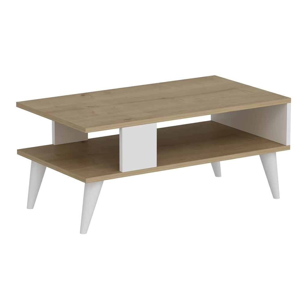 Tavolino con vano contenitore 40 x 90 x 45 cm effetto rovere/bianco 03_0008463