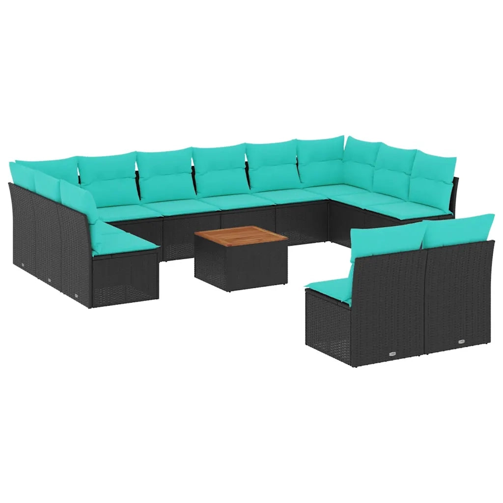 Set Divani da Giardino 13pz con Cuscini Nero in Polyrattan