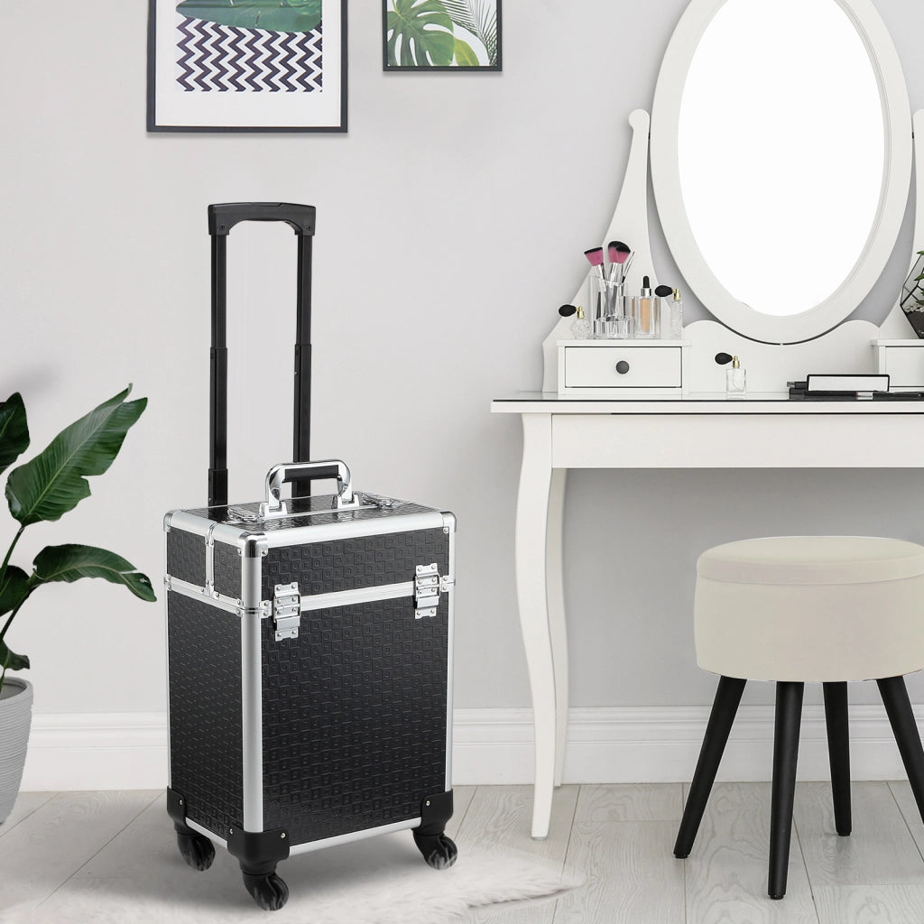 Valigia per Trucco Professionale con Rotelle ¨C Zephmum ¨C 2 Vassoio Compartimento Inferiore Nero