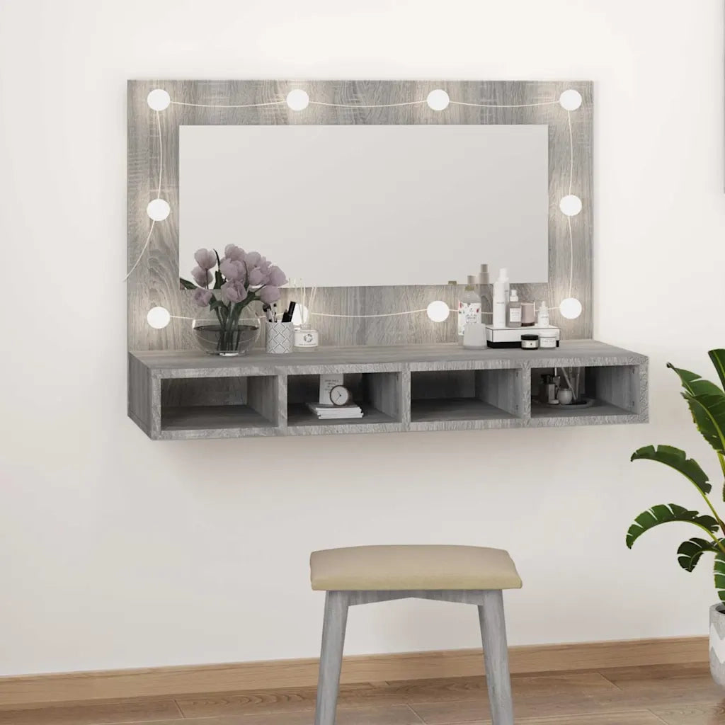 Mobile a Specchio | Armadio da bagno con LED Grigio Sonoma 90x31,5x62 cm