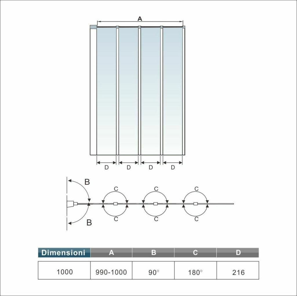 100x140 cm Sopravasca Parete Per Vasca Pieghevole a Libro 4 Antine Vetro Temperato Trasparente 4 mm Telaio Con Processo Di Elettroforesi