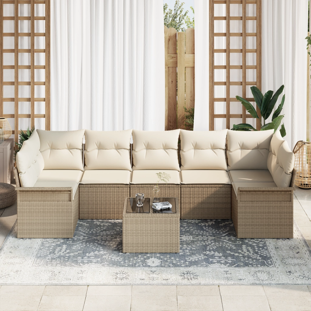 Set di divani da giardino  con cuscini in rattan sintetico beige