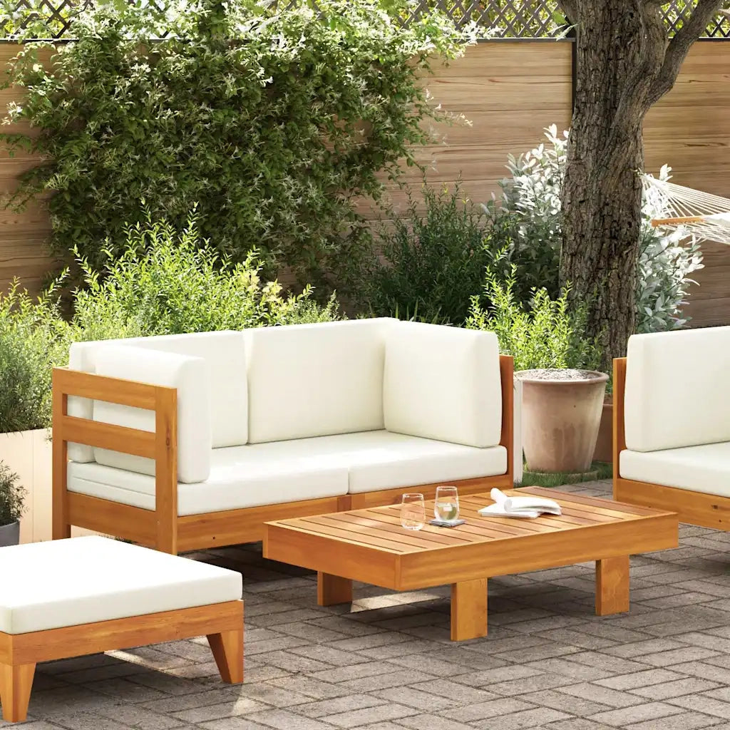 Salotto da Giardino-Set Divani Giardino 2 pz Cuscini Bianco Crema in Legno d'Acacia 144498